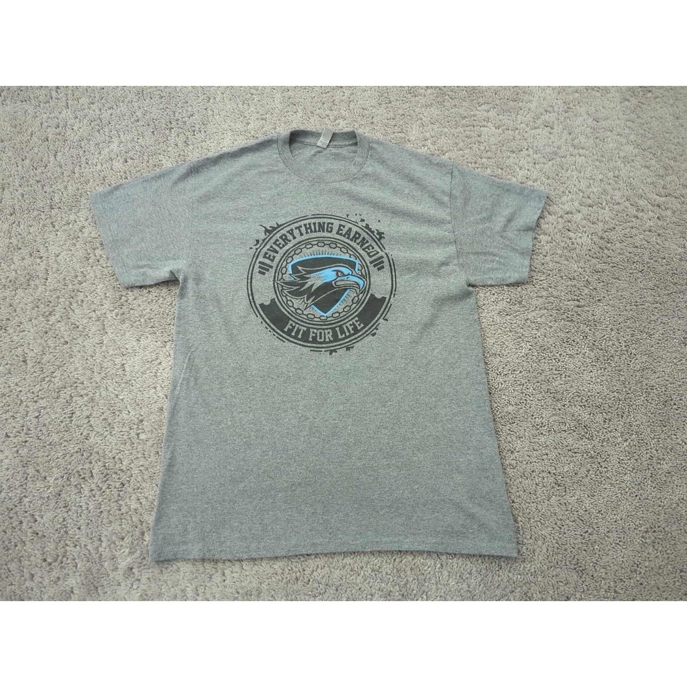 Gildan T-Shirt Mens Medium Gray Excellent Everything Earned Fit For Life Eagle